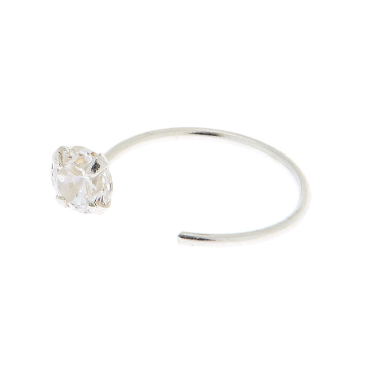 Sterling Silver Cubic Zirconia 22G Open Stone Nose Ring,
