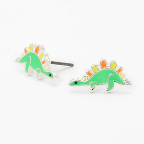 Green Dinosaur Silver Stud Earrings,