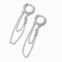 Silver-tone Cubic Zirconia 10MM Huggie Hoop Chain Earrings,