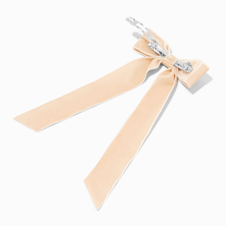 Taupe Velvet Long Tail Bow Hair Clip,