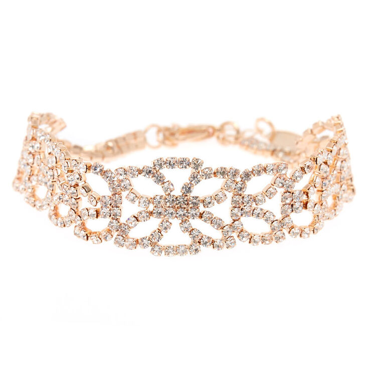 Rose Gold Rhinestone Lotus Chain Bracelet,