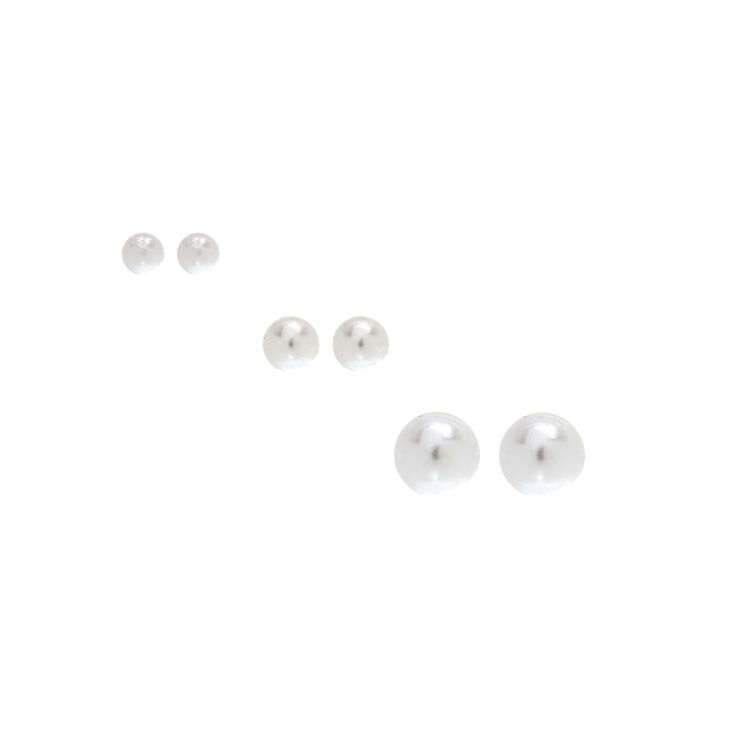 Sterling Silver Ivory Pearl Studs 3 Pack,