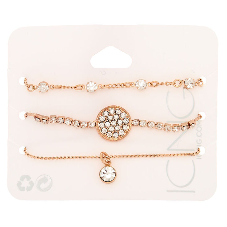Rose Gold Rhinestone Adjustable Bracelets - 3 Pack,