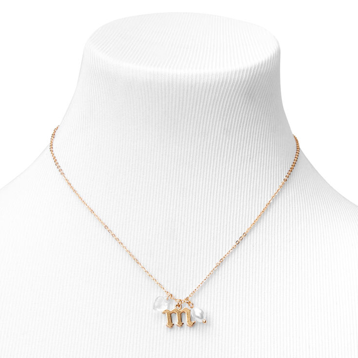 Gold Pearl &amp; Initial Necklace &amp; Earrings Set - M,