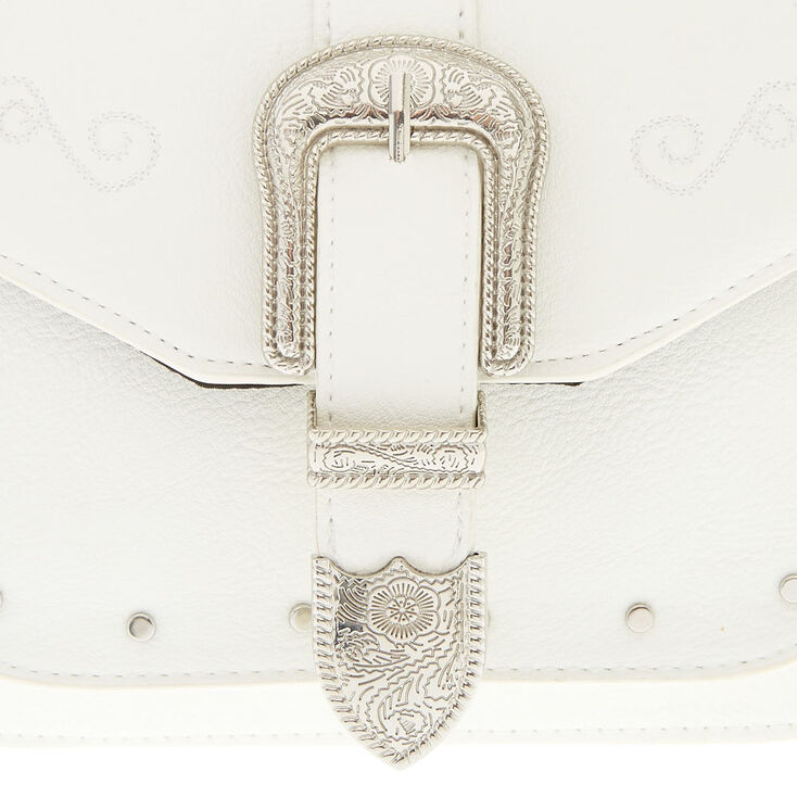 Faux Leather White Western Buckle Crossbody Bag,