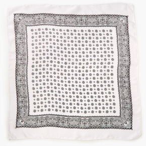 Floral Paisley Silky Bandana Headwrap - White,