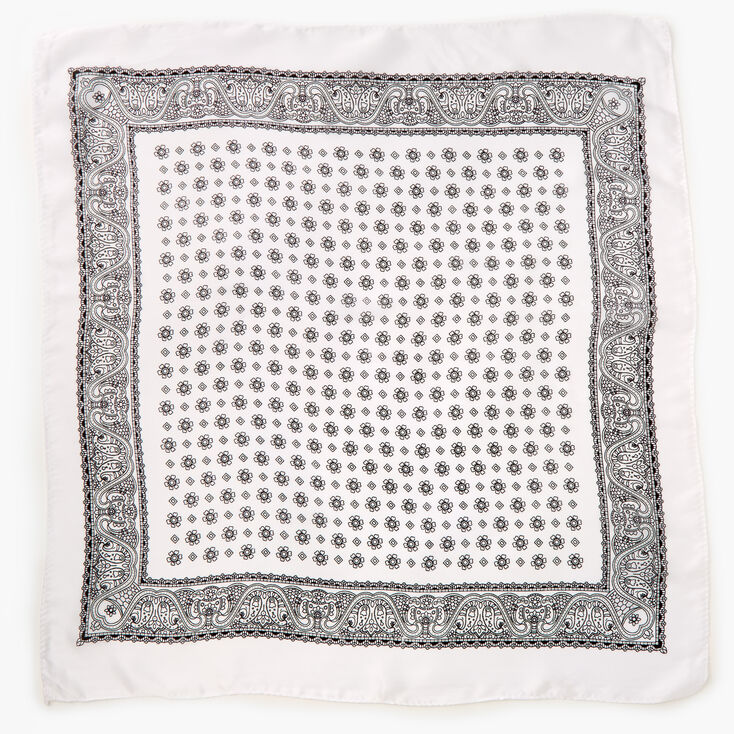 Floral Paisley Silky Bandana Headwrap - White,