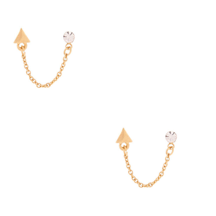 Gold Plated 3MM Crystal Triangle Connector Earrings,