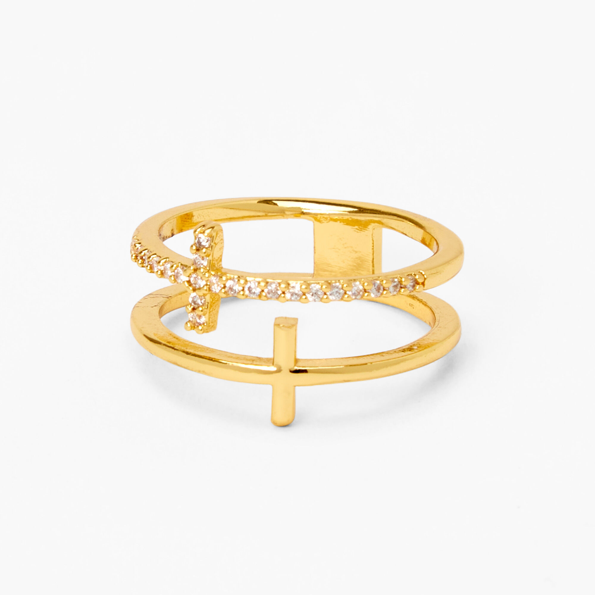 18kt Gold Plated Refined Double Cross Ring Icing US