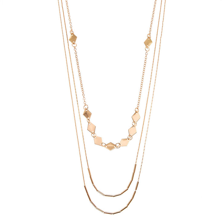 Rose Gold-Tone Diamond Disc Shape Multi-Strand Necklace,
