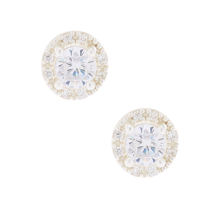 Sterling Silver Cubic Zirconia 5MM Halo Stud Earrings,