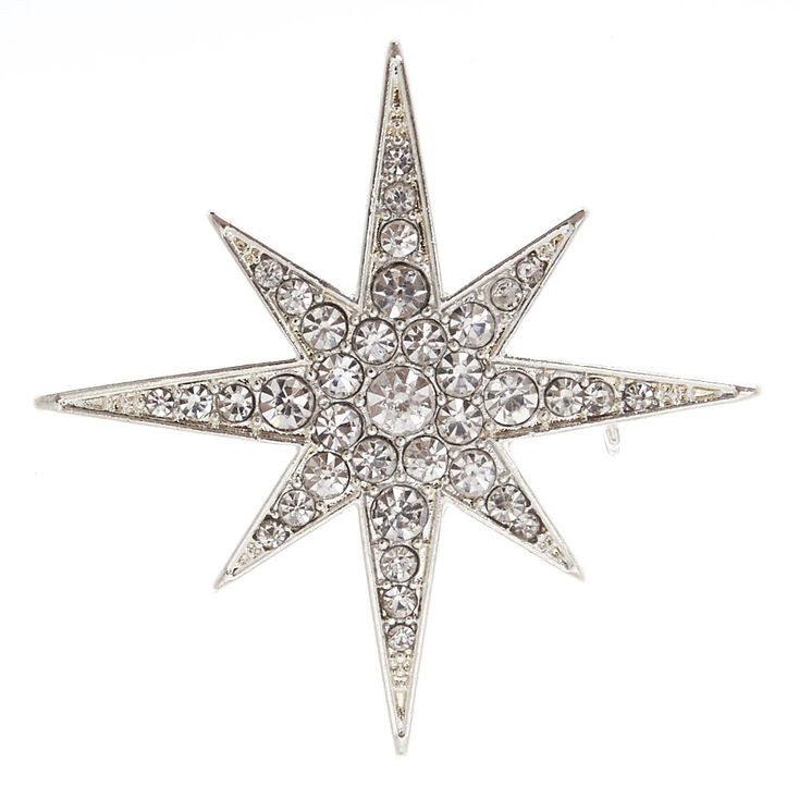 Silver Tone Starburst Brooch Pin,