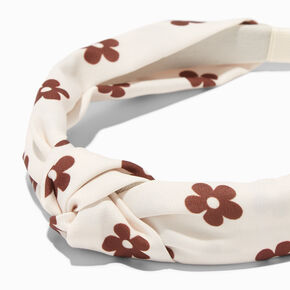 Ivory Groovy Brown Daisy Knotted Headband,