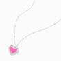 Pink Heart Crystal Halo Silver Pendant Necklace,