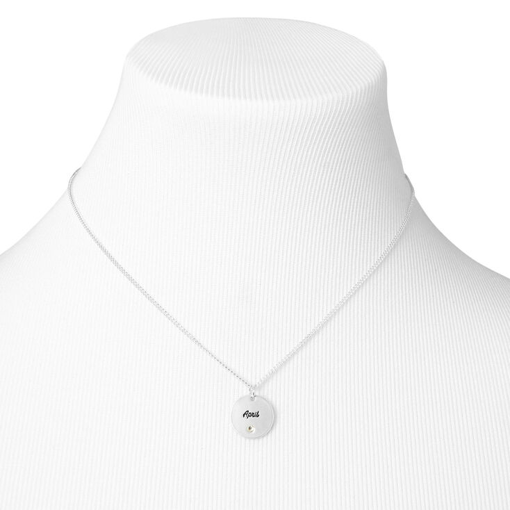Silver Birthstone Color Tag Pendant Necklace - April,