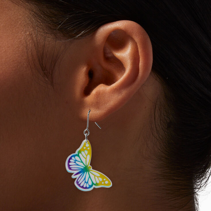 Rainbow Butterfly Acrylic 1&quot; Drop Earrings,