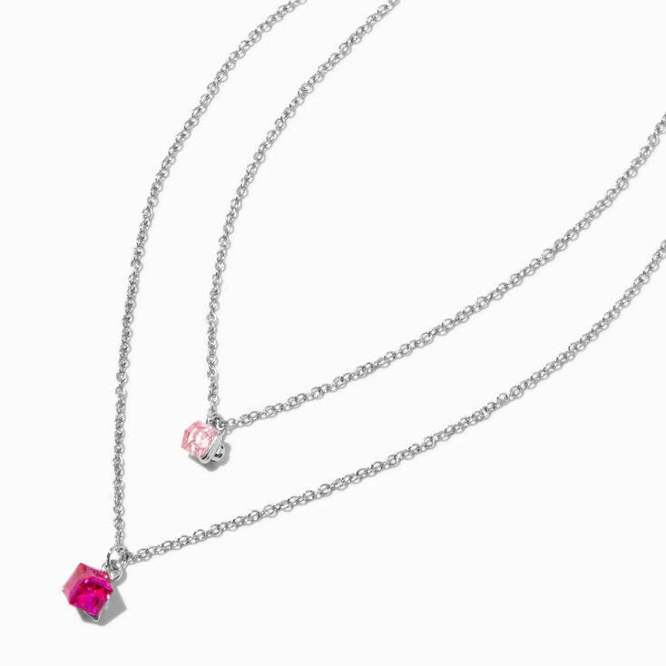 Pink Cube Pendant Multi-Strand Necklace,