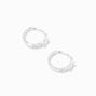 Sterling Silver 10MM Baguette Cubic Zirconia Huggie Hoop Earrings,