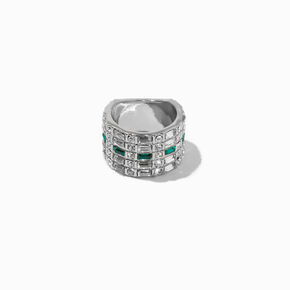 Faux Emerald &amp; Faux Diamond Stack Statement Ring ,
