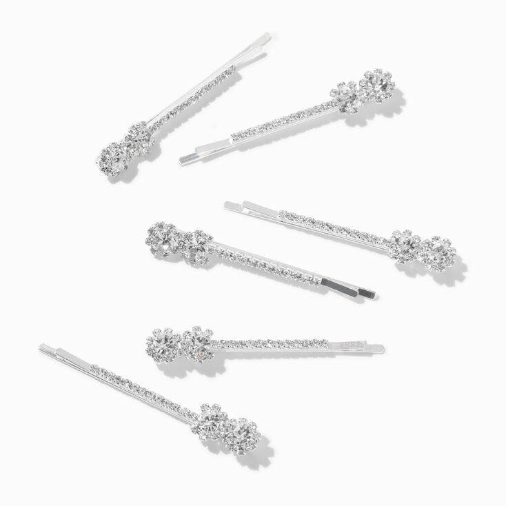 Silver Halo Crystal Bobby Pins - 6 Pack,