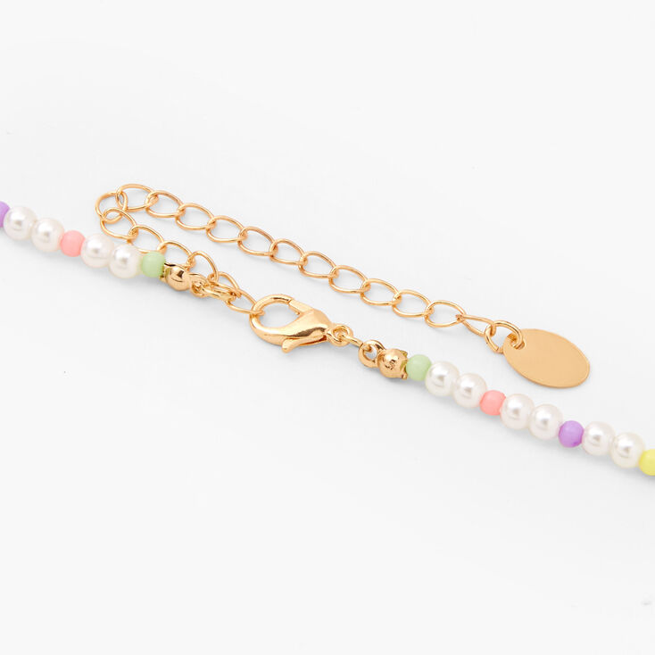 Gold Star &amp; Pastel Pearl Initial Pendant Necklace - M,