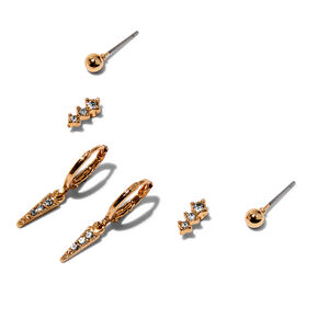 Gold-tone Embellished Spike Earring Stackables Set - 3 Pack,