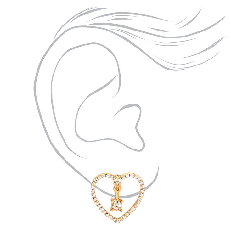 Gold Crystal Heart Stud Earrings,