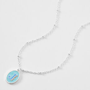 Silver Embellished Initial Blue &amp; Turquoise Pendant Necklace - J,