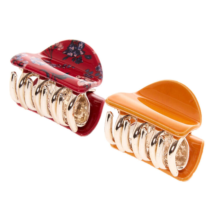 Floral Mini Hair Claws - Mustard, 2 Pack,