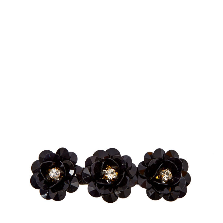 Black Beaded Flower Hair Barrette,