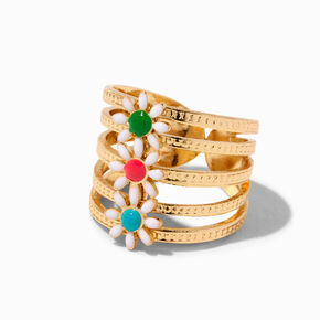 Gold Triple Enamel Daisy Ear Cuff,