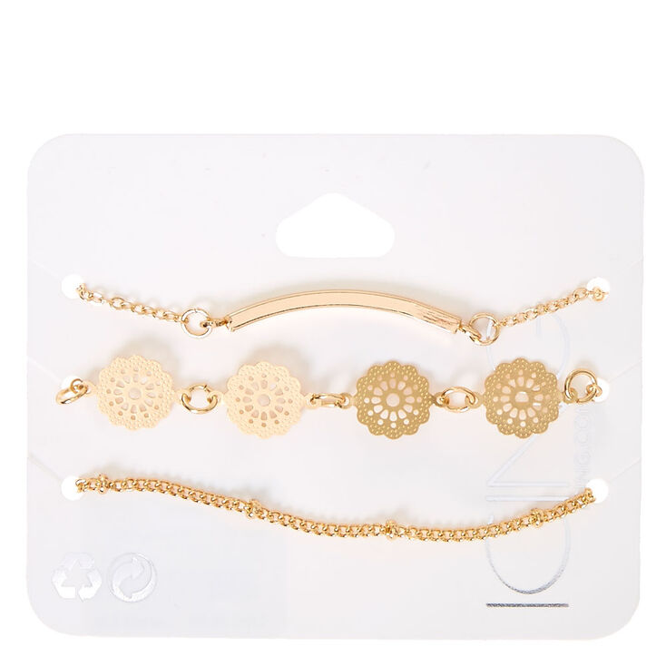Gold Filigree Chain Bracelets - 3 Pack,