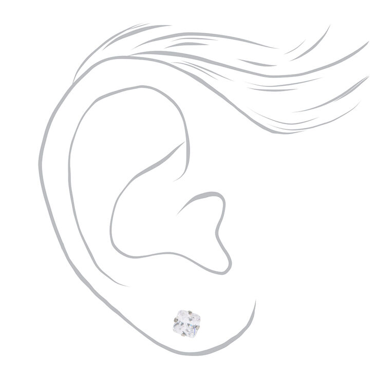 14kt White Gold 5mm Square CZ Studs Ear Piercing Kit with Ear Care Solution,