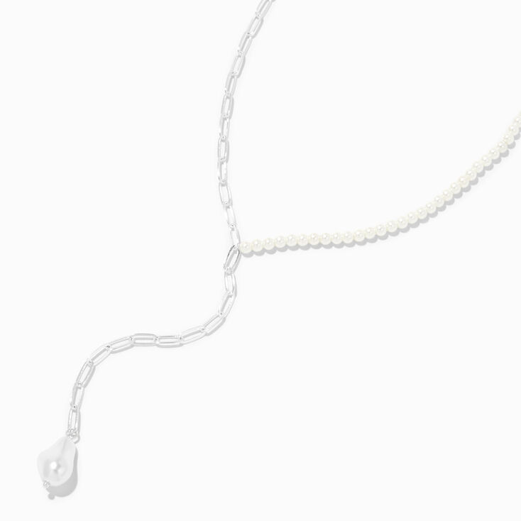 Half Pearl Paperclip Y-Neck Chain Necklace,
