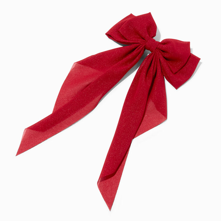 Glittery Red Long Tail Hair Bow Clip,
