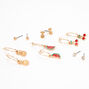 Gold Mixed Fruit Stud &amp; Hoop Earrings - Red, 6 Pack,