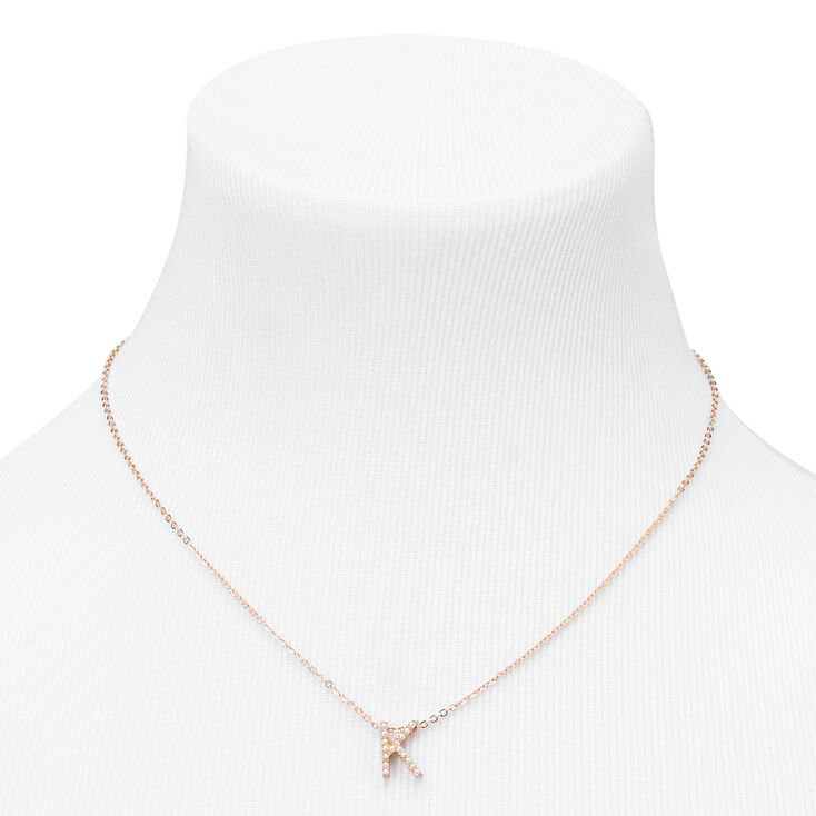 Gold Mini Pearl Initial Pendant Necklace - K,