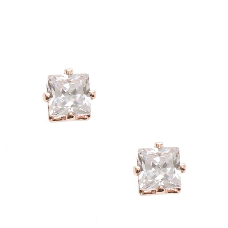 Rose Gold Tone Framed Square Cut Cubic Zirconia Stud Magnetic Rose Gold Tone Framed Square Cut Cubic Zirconia Stud Magnetic Earrings