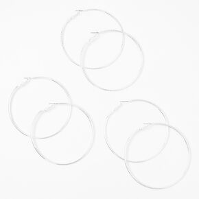 Silver Textured Hoop Earrings - 3 Pack,