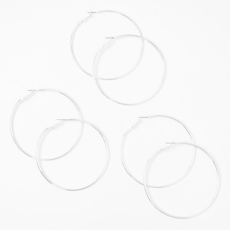 Silver Textured Hoop Earrings - 3 Pack,