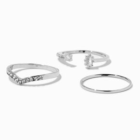 Silver Cubic Zirconia Chevron Ring Set - 3 Pack,