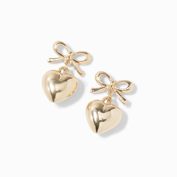 Gold-tone Bow &amp; Heart 0.5&quot; Drop Earrings,