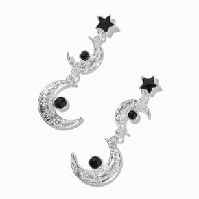Silver-tone Double Moon 2&quot; Drop Earrings ,