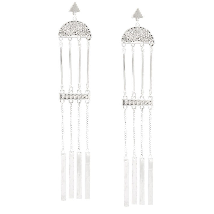 Silver-Tone Long Wind Chime Earrings,
