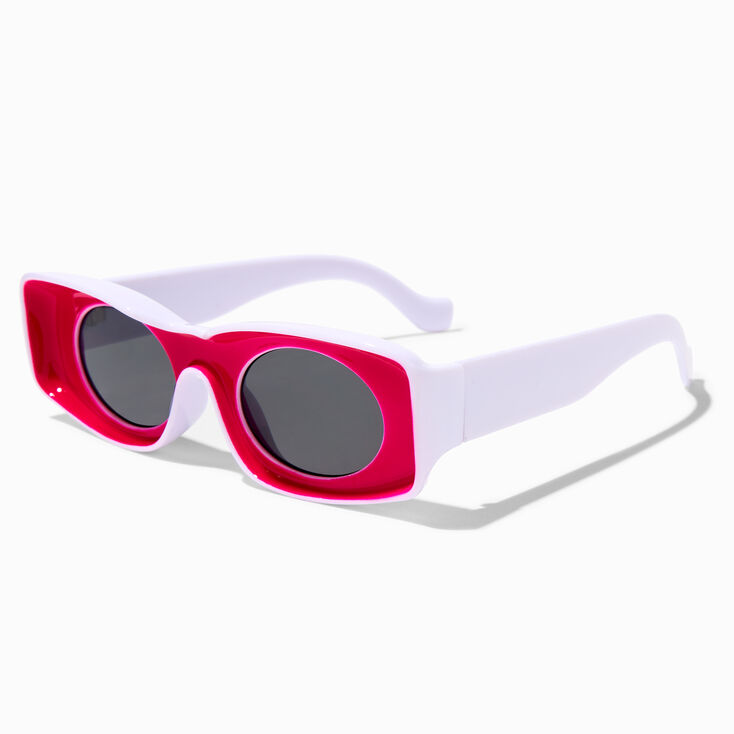 Fuchsia &amp; White Inverted Frame Sunglasses,