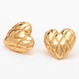 Gold Puffy Quilted Hearts Stud Earrings,