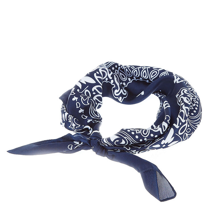Navy Silk Bandana Headwrap,
