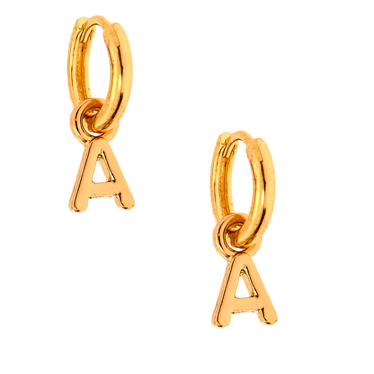 Gold 10MM Initial Huggie Hoop Earrings - A,
