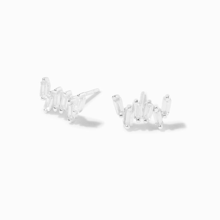 Sterling Silver Cubic Zirconia Zig Zag Stud Earrings,