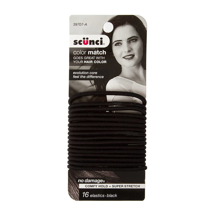 Scunci Black Color Match Ponytail Holders Set of 16,